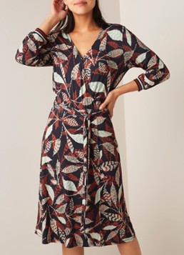 Expresso Janine midi-jurk van jersey met overslag en bladdessin