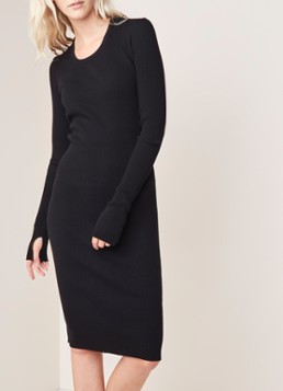Helmut Lang Ribgebreide midi-jurk van katoen