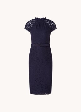 knee length dresses for ladies PHASE EIGHT NAVY BLUE LACE BODICE BELTED KNIFE PLEATED MIDI DRESS SIZE   Whispers Dress Agency