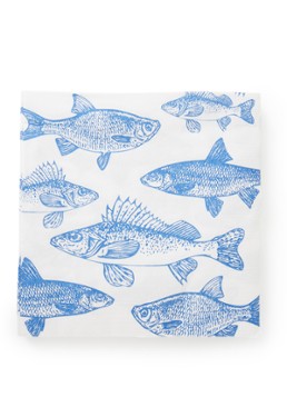 PPD Graphic Fishes Marine Servetten – 20 Stuks, 3-laags, 33x33 Cm, Blauw/wit Vismotief – Chloorvrij Gebleekt, Lichtechte Kleuren