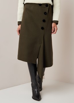 Sacai Melton midirok van wol met asymmetrische zoom