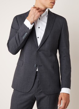 Strellson Aban slim fit colbert in wolblend met micro ruitdessin