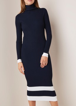 Tommy Hilfiger Mandie ribgebreide midi-jurk met col
