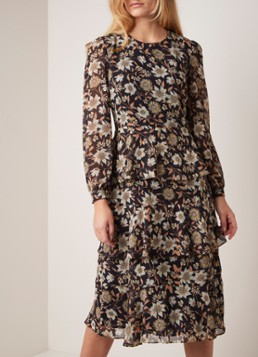 Warehouse Autumn Daisy midi-jurk met chiffon