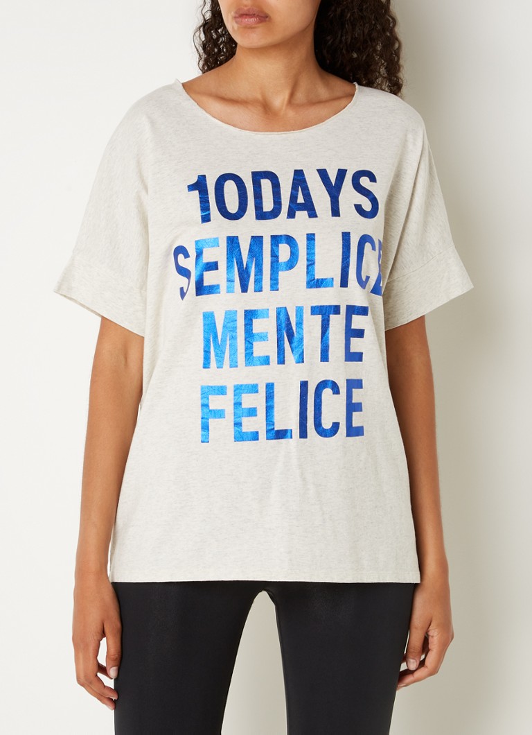 10DAYS - T-shirt met logo en gemêleerd dessin - Creme