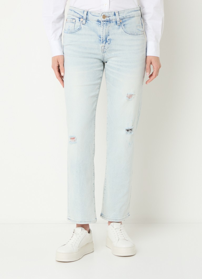 7 For All Mankind - Calie mid waist straight leg jeans met destroyed afwerking - Indigo