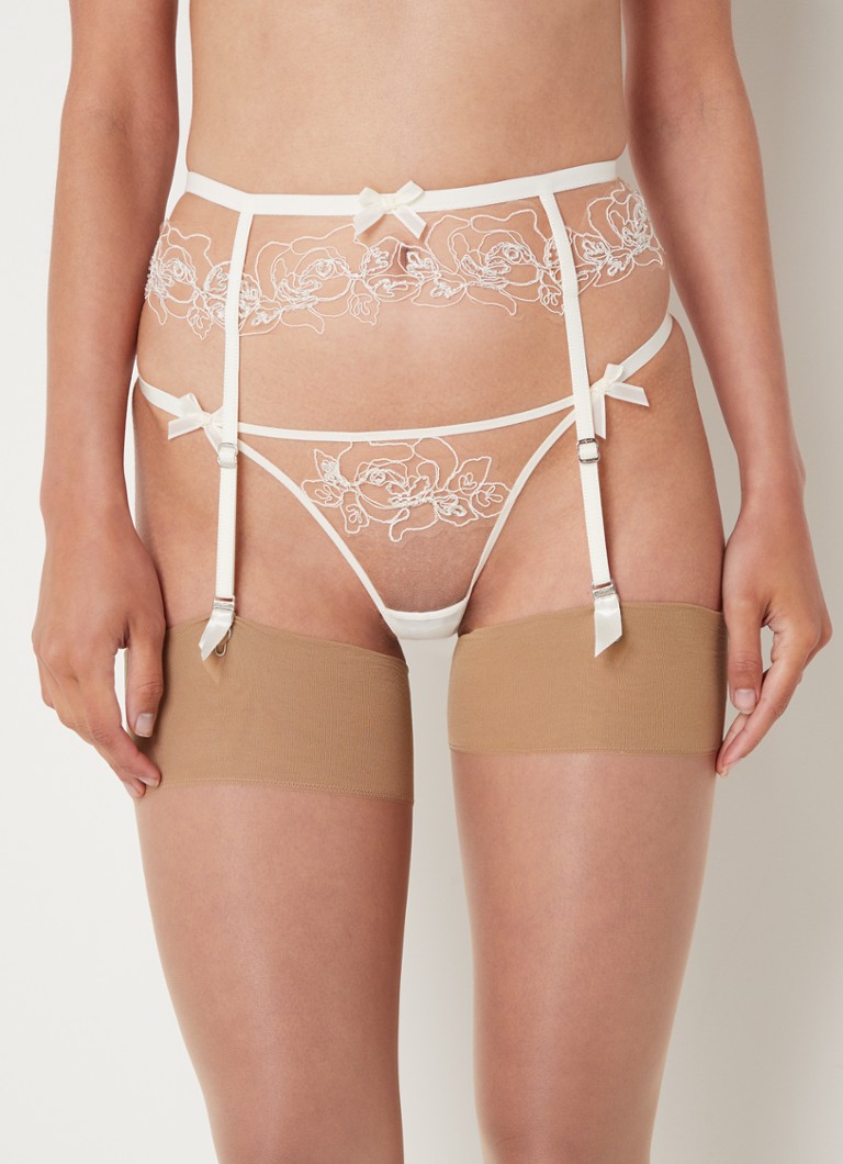 Agent Provocateur - Lindie jarretels met borduring en kralendecoratie - Ivoor