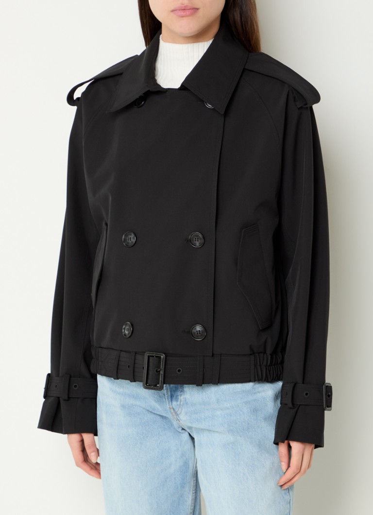 Airforce -  Cropped double-breasted trenchcoat met waterafstotende coating - Zwart