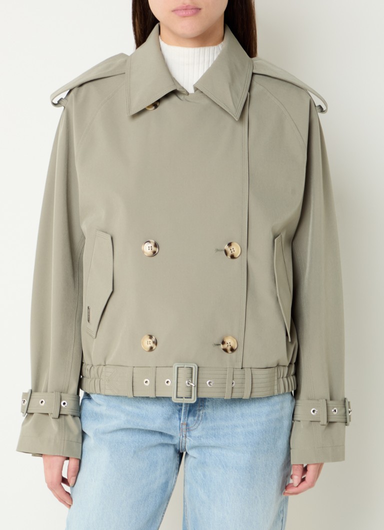 Airforce -  Cropped double-breasted trenchcoat met waterafstotende coating - Olijfgroen