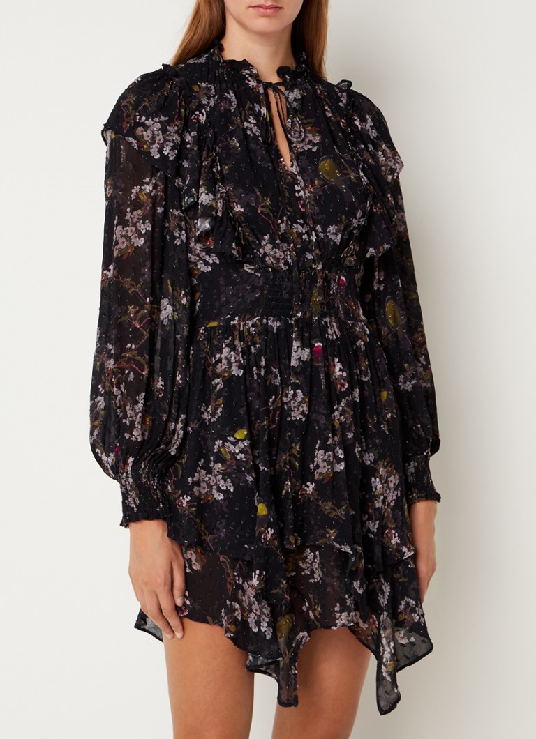 ALLSAINTS - Elisa Viola mini jurk met bloemenprint en volants - Zwart