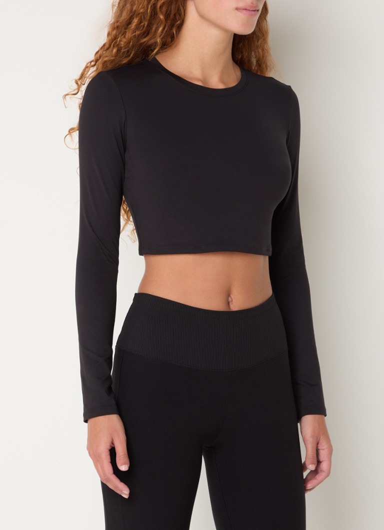 Alo Yoga - Cropped trainings longsleeve met logo - Zwart