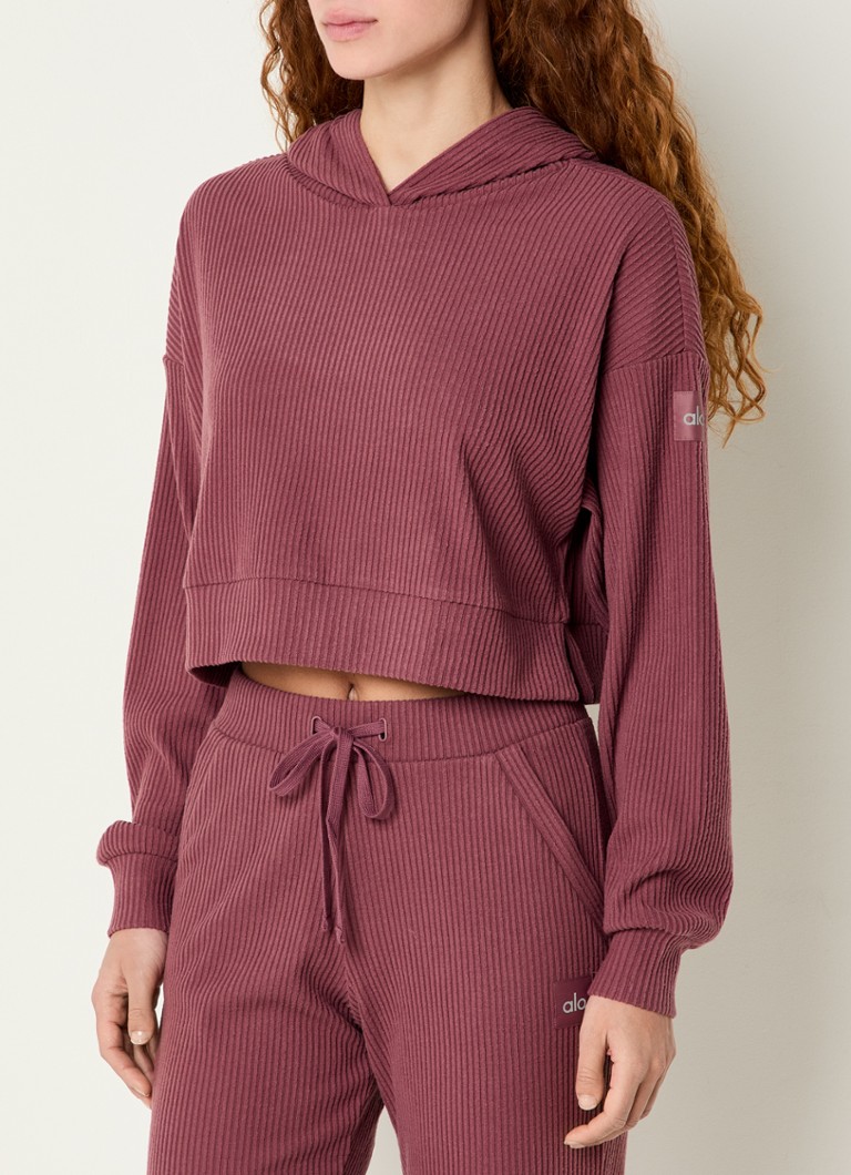 Alo Yoga - Muse cropped hoodie met ribstructuur - Bordeauxrood