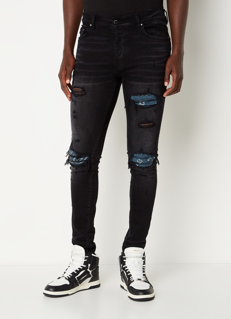 AMIRI Bandana MX1 skinny fit jeans met ripped details • Zwart