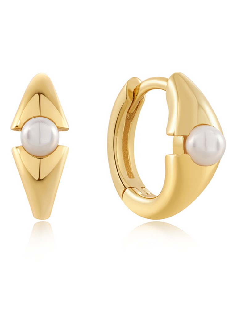 Ania Haie - Pearl Geometric Huggie oorringen S verguld - Goud