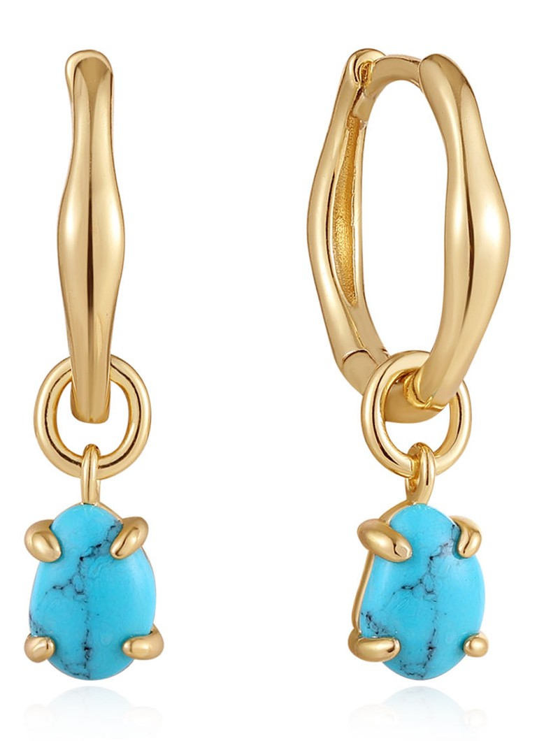 Ania Haie - Turquoise Drop Wave Huggie oorringen verguld - Goud
