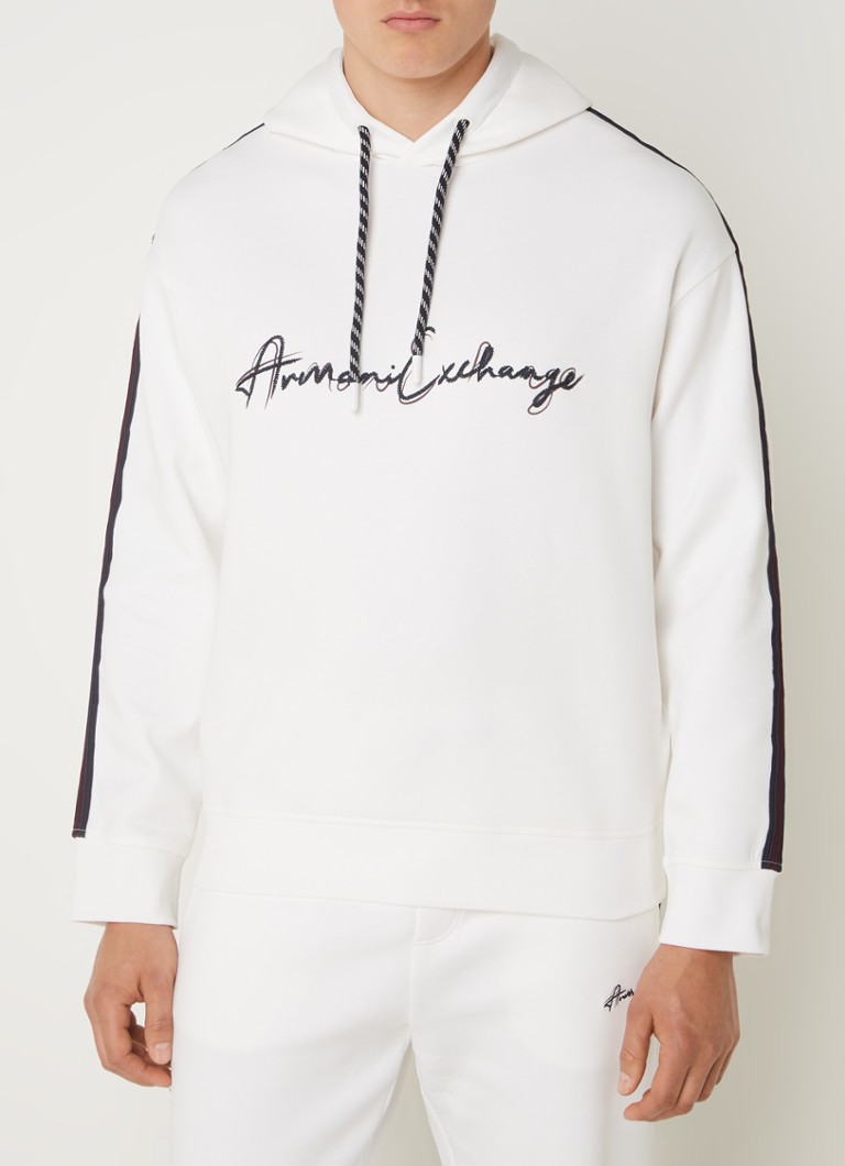 Armani Exchange - Hoodie met logoborduring - Gebroken wit