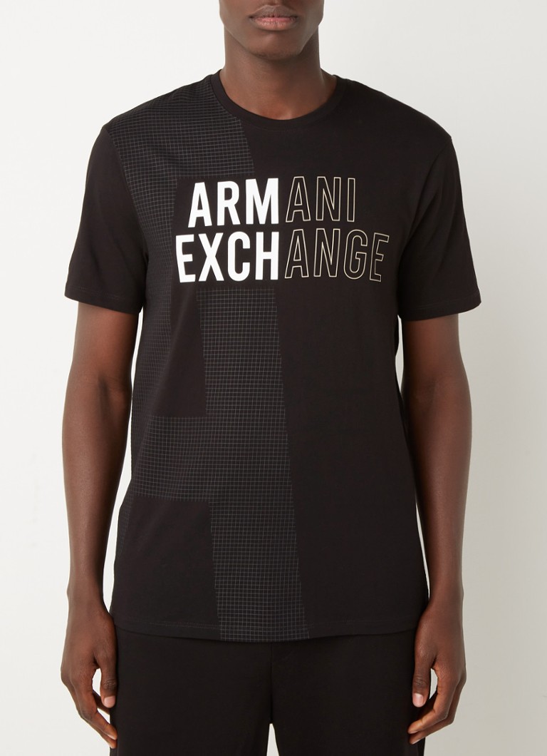 Armani Exchange  - T-shirt met logoprint en structuur - Zwart