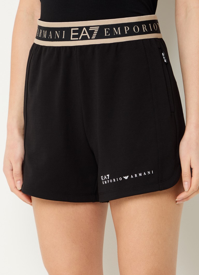 Armani - High waist straight fit korte broek met logoband - Zwart