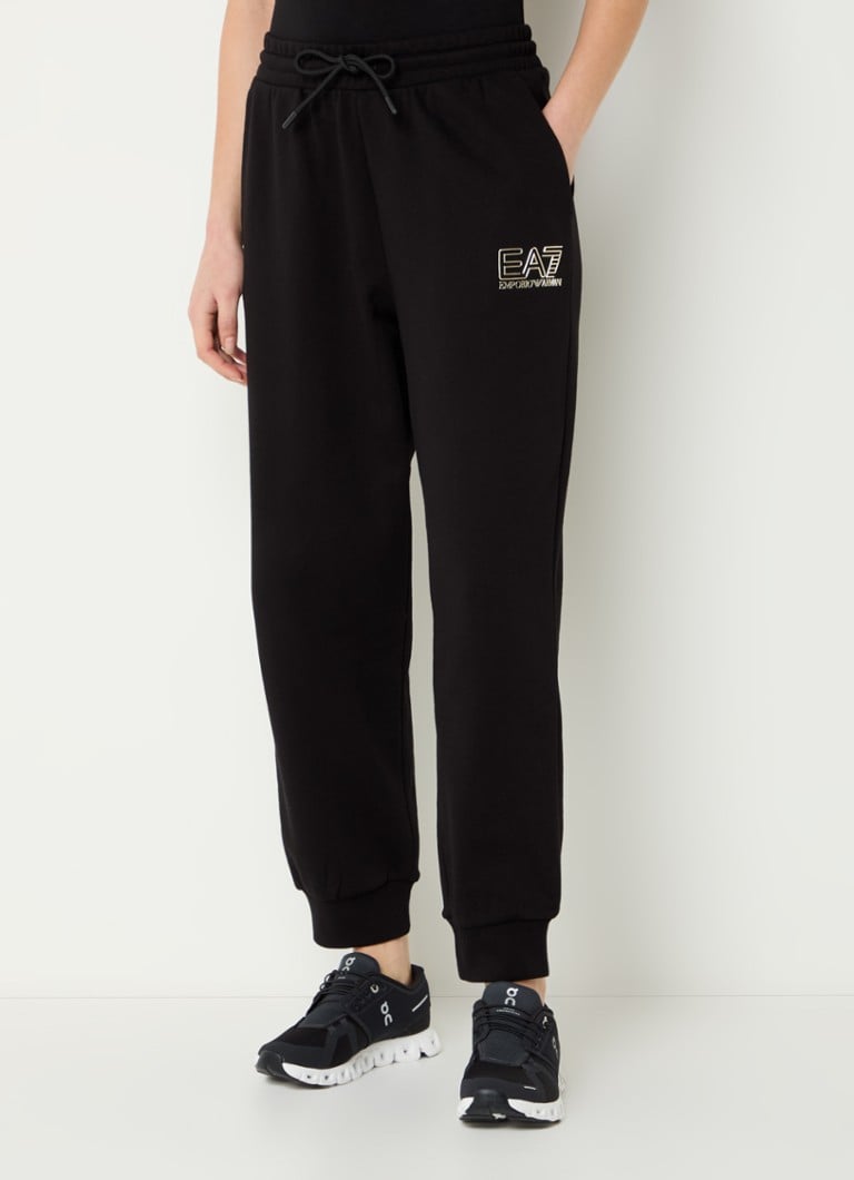Armani - High waist tapered fit joggingbroek met logo - Zwart