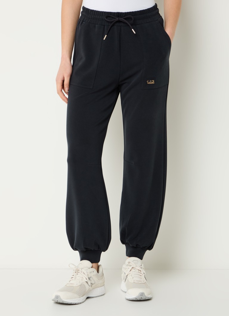 Armani - High waist tapered fit joggingbroek met logo - Zwart