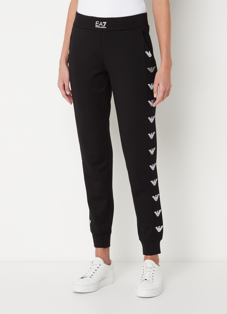 Armani - High waist tapered fit joggingbroek met logoprint - Zwart