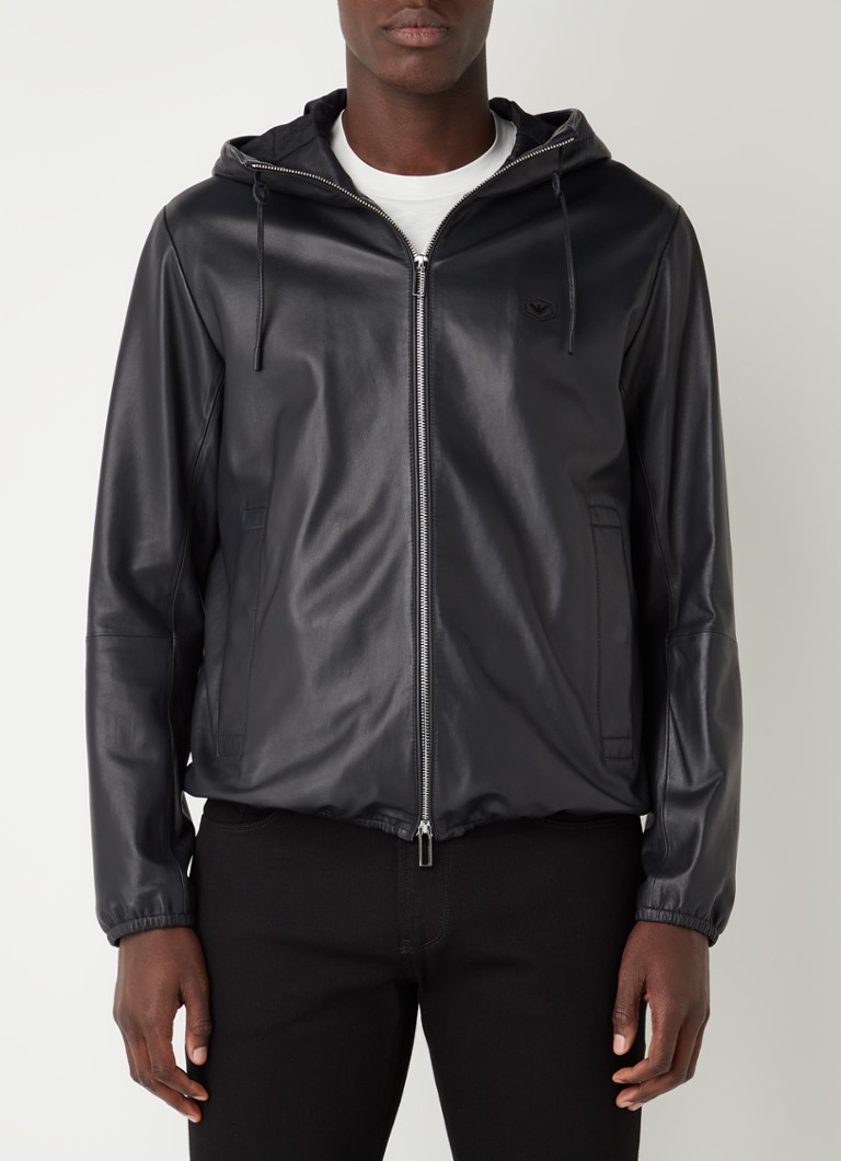 Armani Jack van lamsleer met capuchon • Donkerblauw •