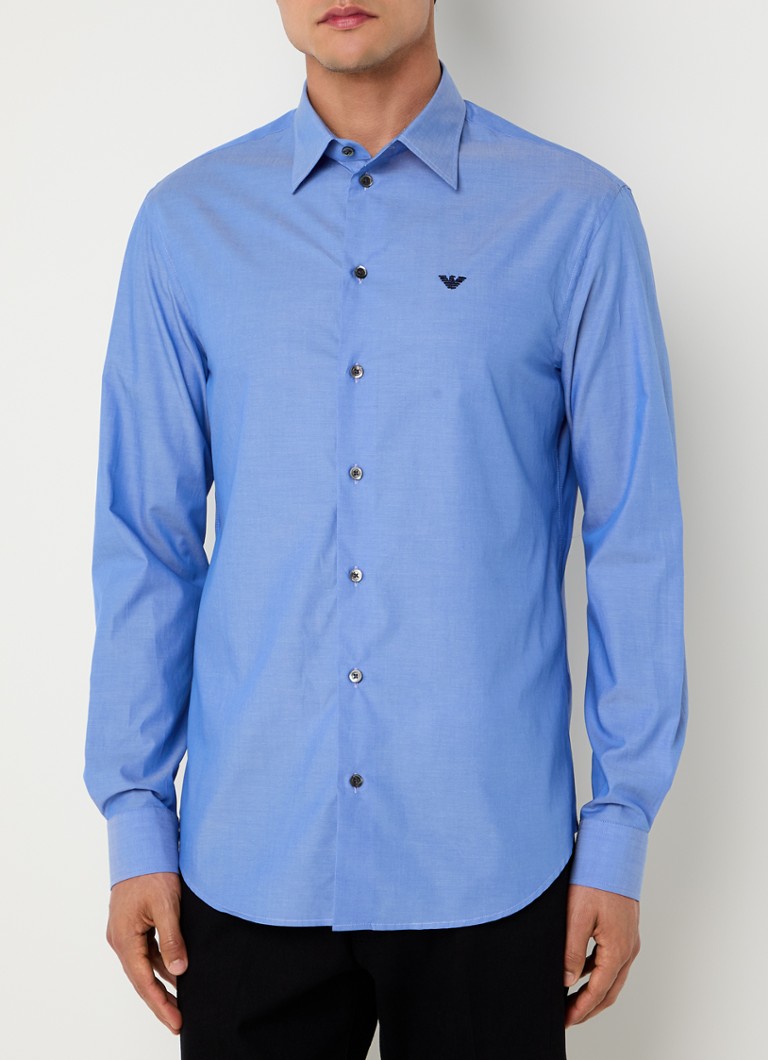Armani - Regular fit overhemd in lyocellblend  - Blauw