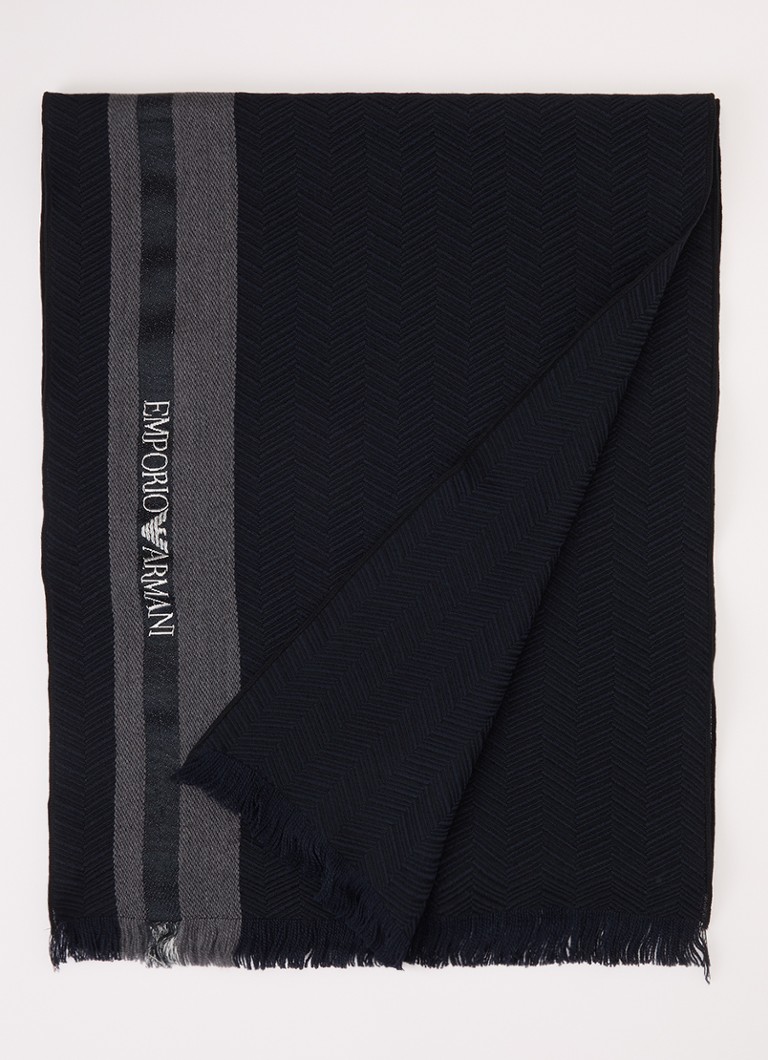 Armani - Sjaal in wolblend met logo 200 x 40 cm  - Donkerblauw