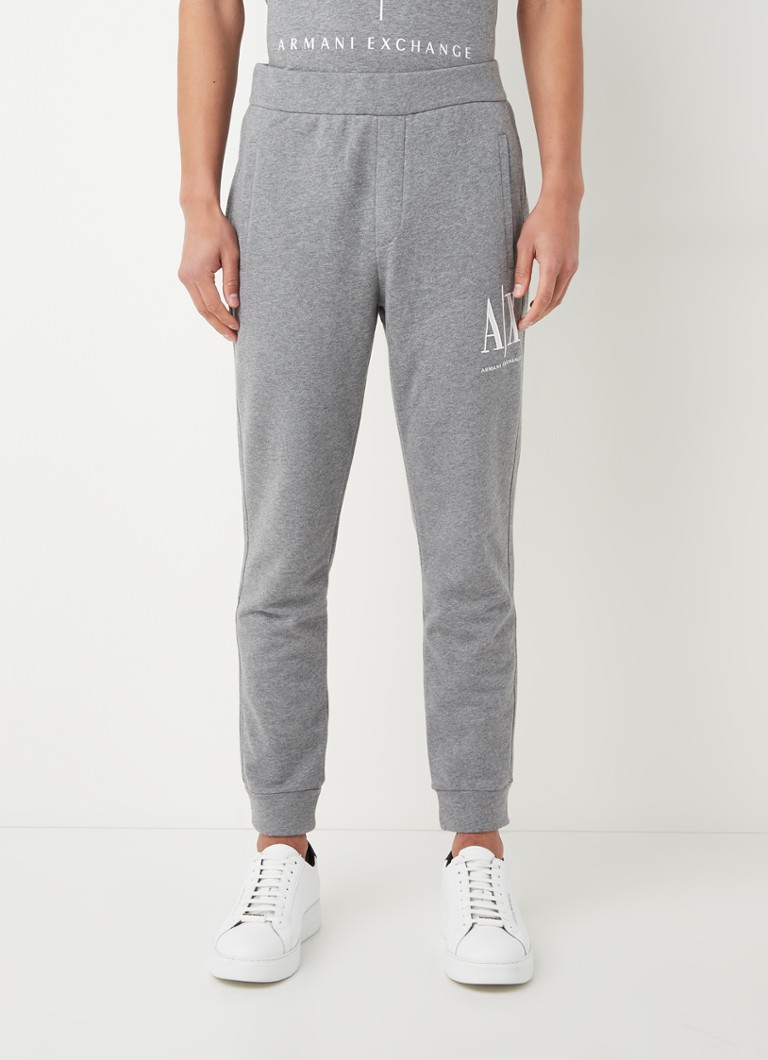 Armani - Slim fit cropped joggingbroek met logoborduring - Grijs