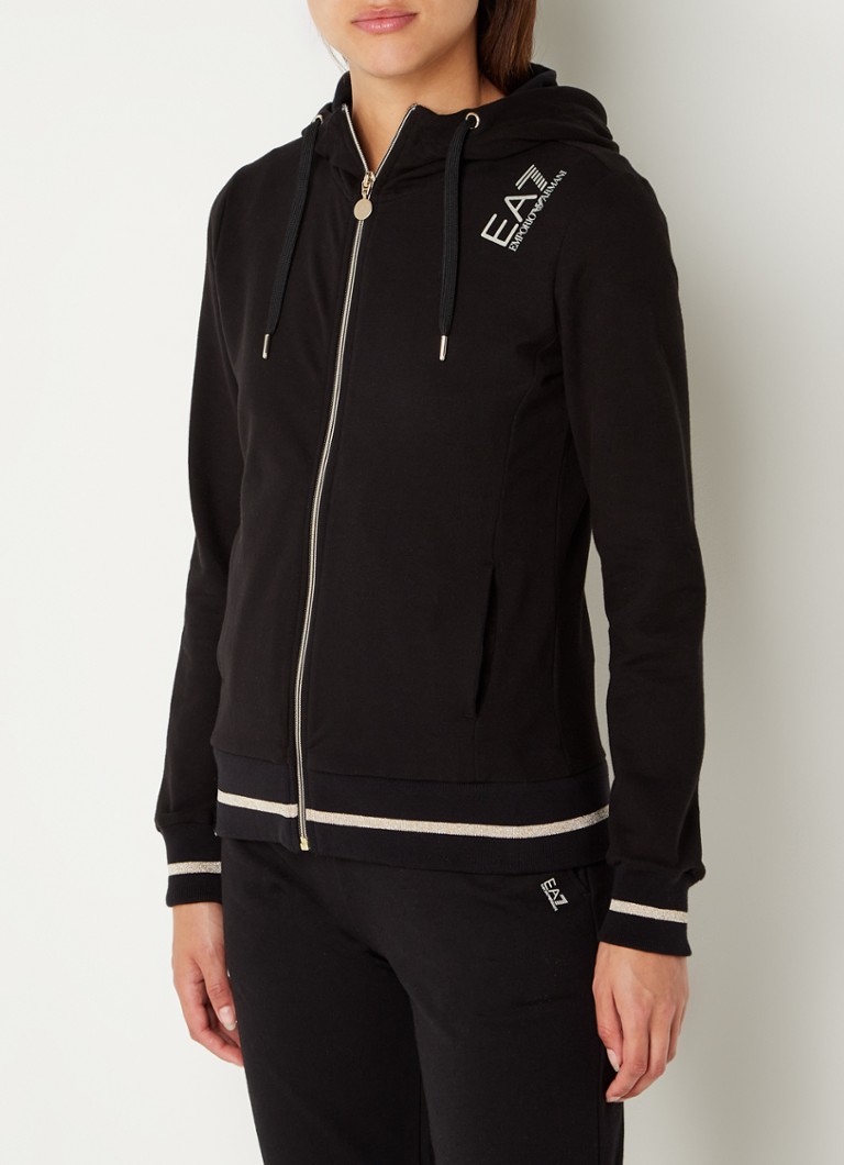 Armani - Sweatvest met metallic logoprint en lurex  - Zwart
