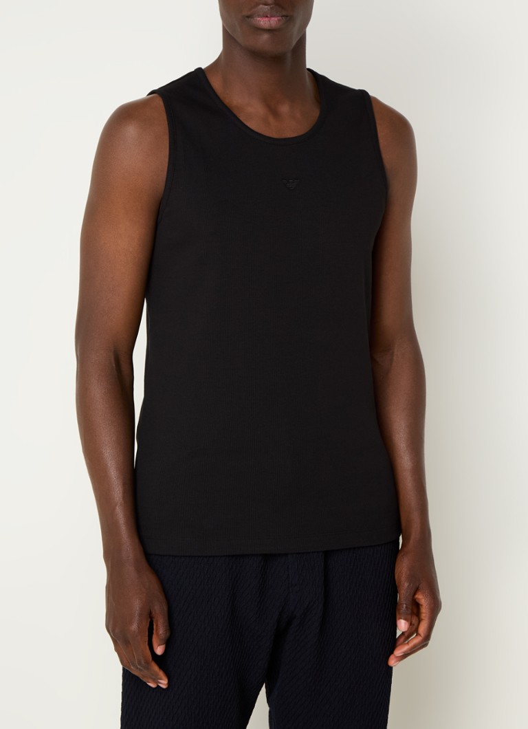 Armani - Tanktop met ribstructuur en logoborduring - Zwart