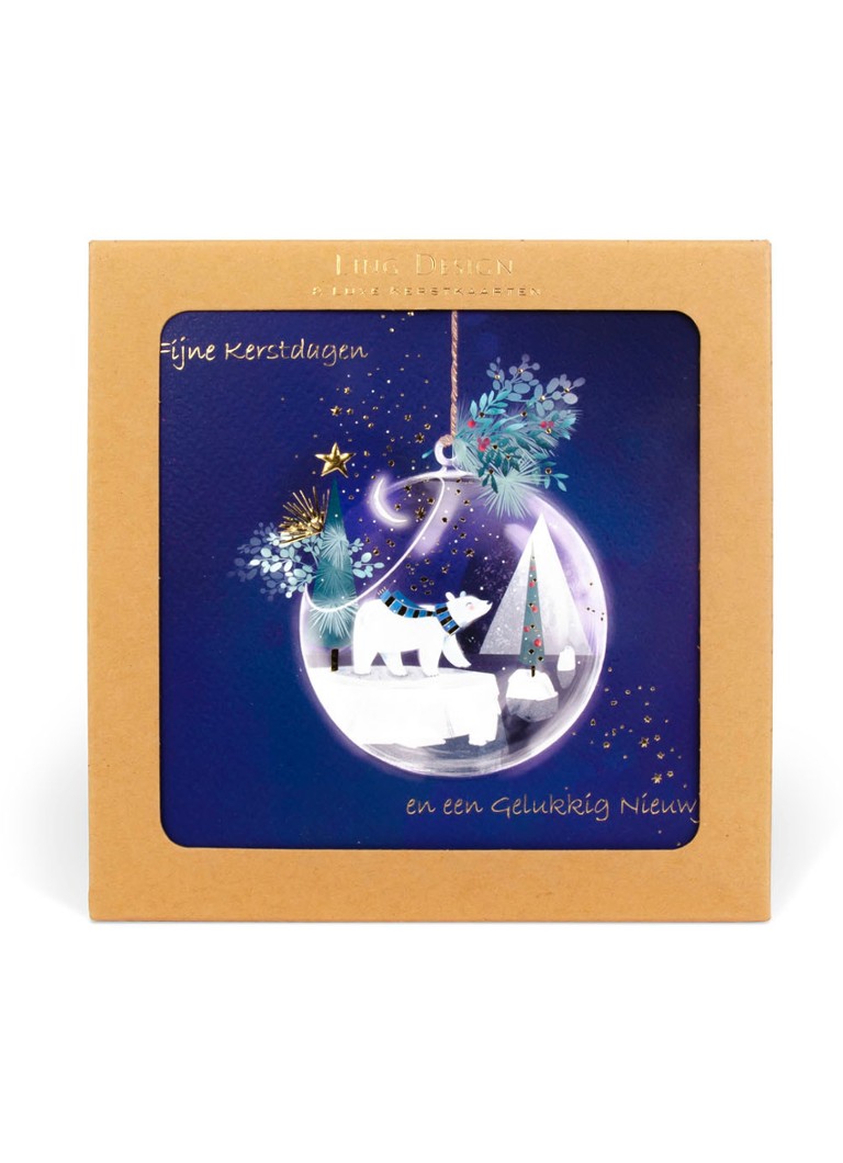Art Group - Ling Design Luxe Ijsbeer - 1 design - Kerstkaart met envelop set van 8 - Donkerblauw