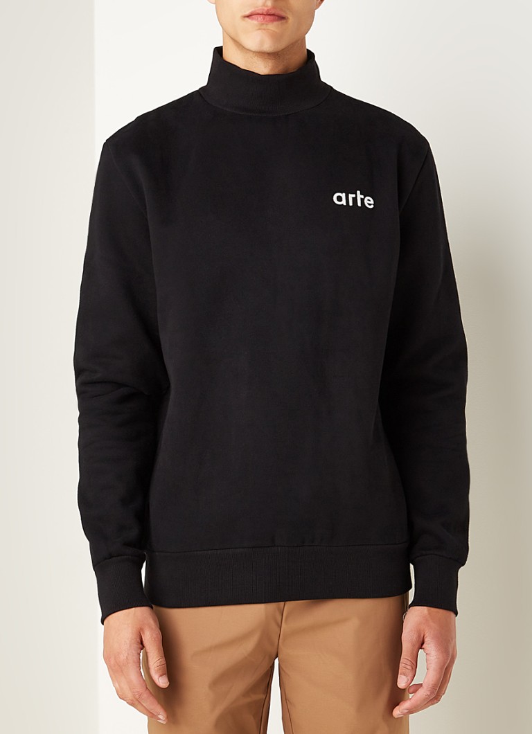 Arte Antwerp - Carter sweater met col en logoborduring - Zwart