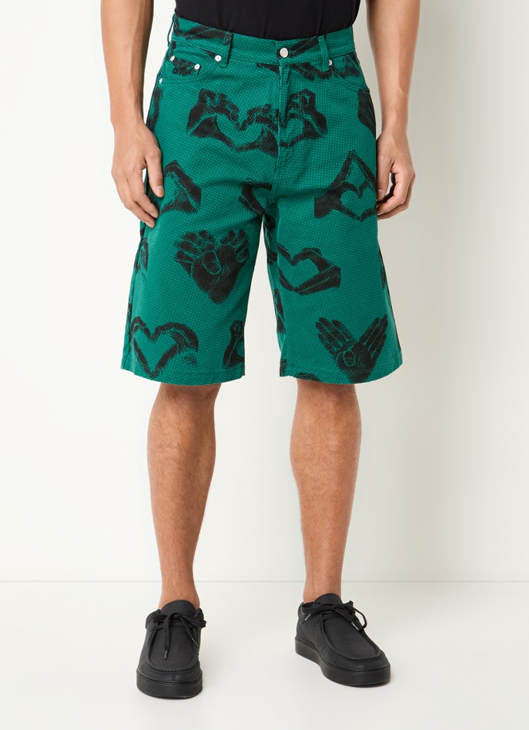 Arte Antwerp - Hand Heart loose fit korte broek van denim met print - Groen