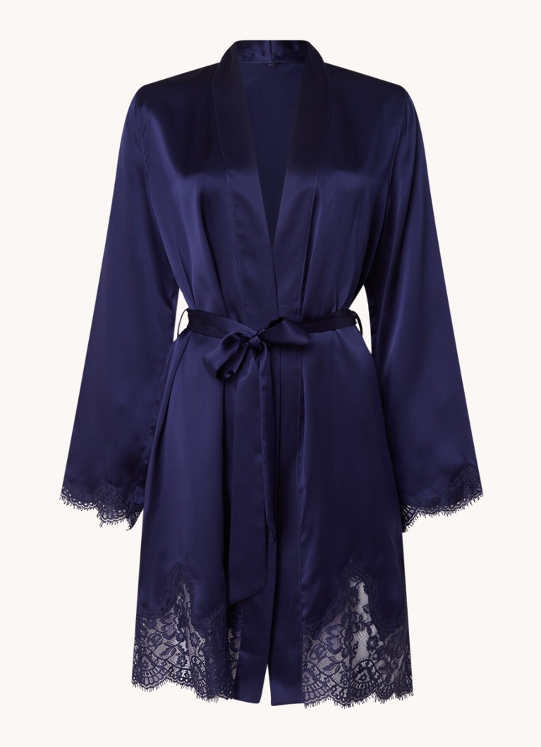 Aubade - Kimono Toi Mon Amour en soie avec dentelle - Donkerblauw