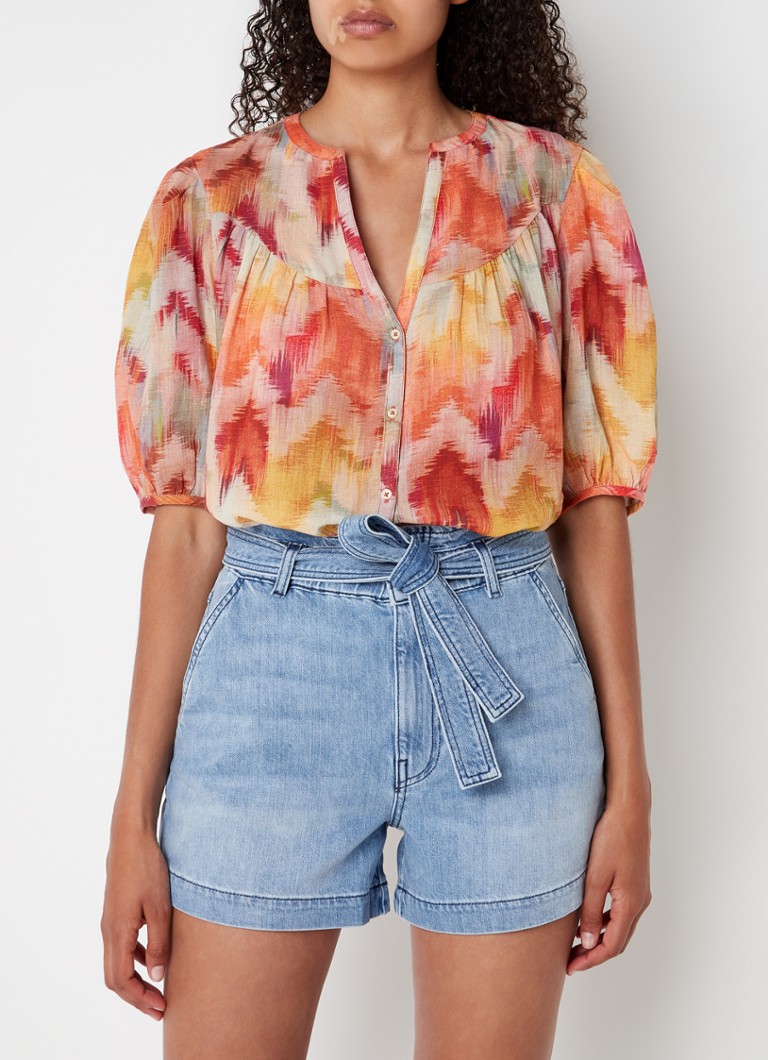 Ba&sh - Alabama blouse met print en pofmouw - Okergeel