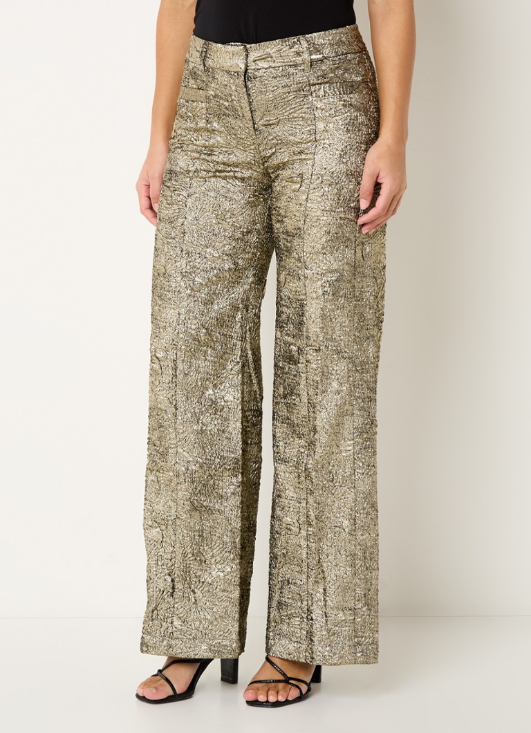ba&sh - Bista high waist straight fit pantalon met jacquard dessin  - Goud