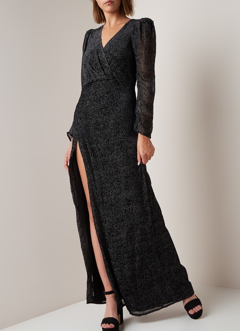 ba&sh - Charlie maxi-jurk met stippendessin en schoudervulling - Zwart