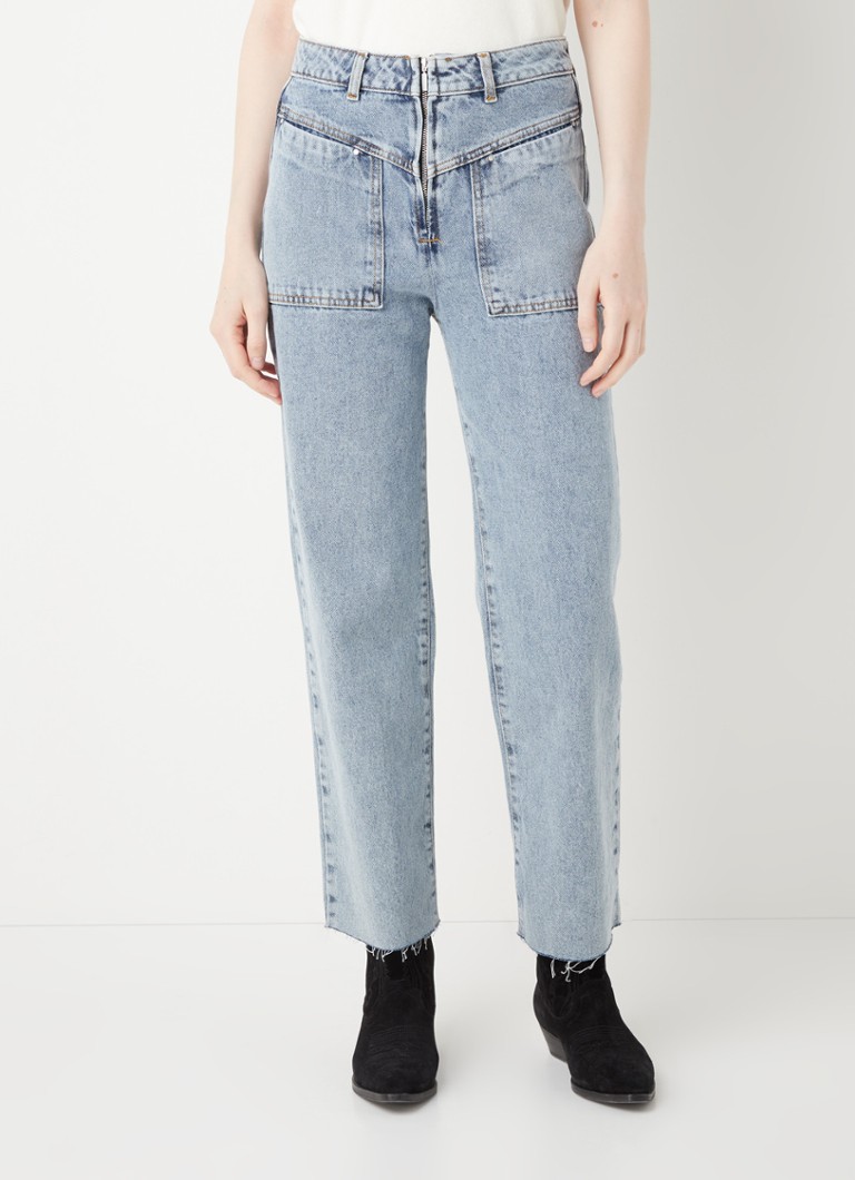 ba&sh - Dare high waist straight leg cropped jeans met gerafelde zoom - Indigo