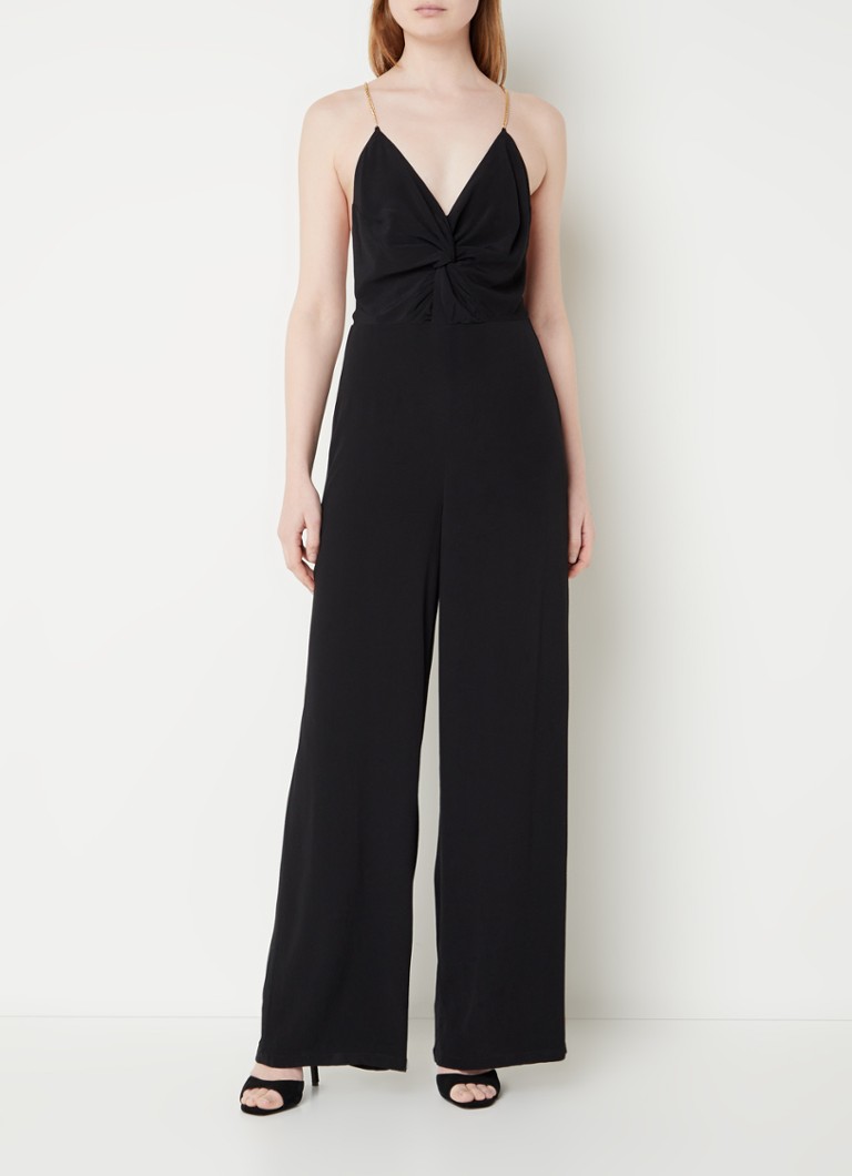 ba&sh - Fifia wide fit jumpsuit met kettingdetail en rugdecolleté - Zwart