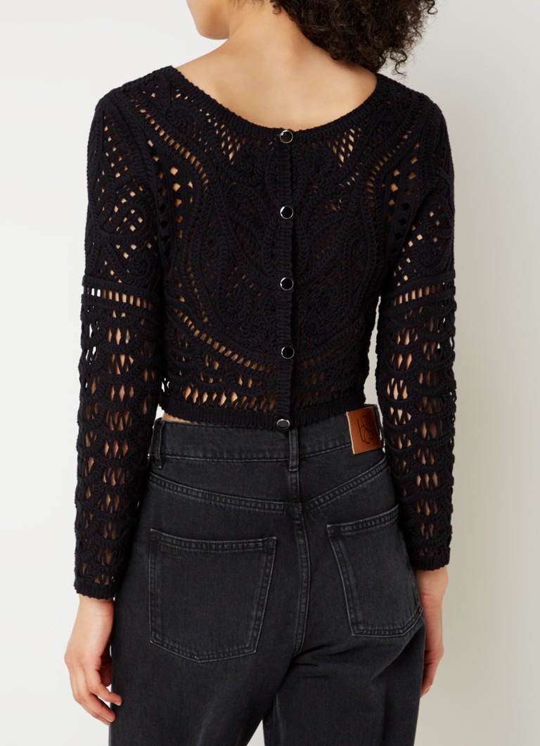 ba&sh - Marc grofgebreide crop top met broderie - Zwart