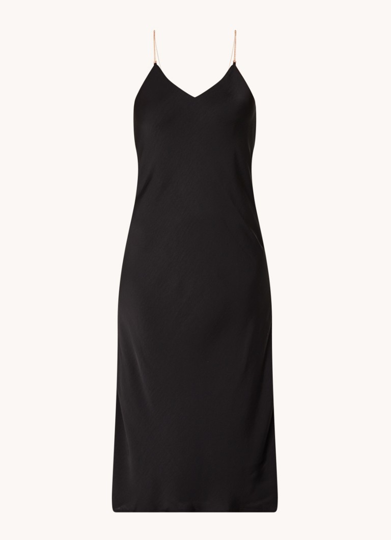 Ba&sh Siara midi jurk van satijn met rugdecolleté • Zwart