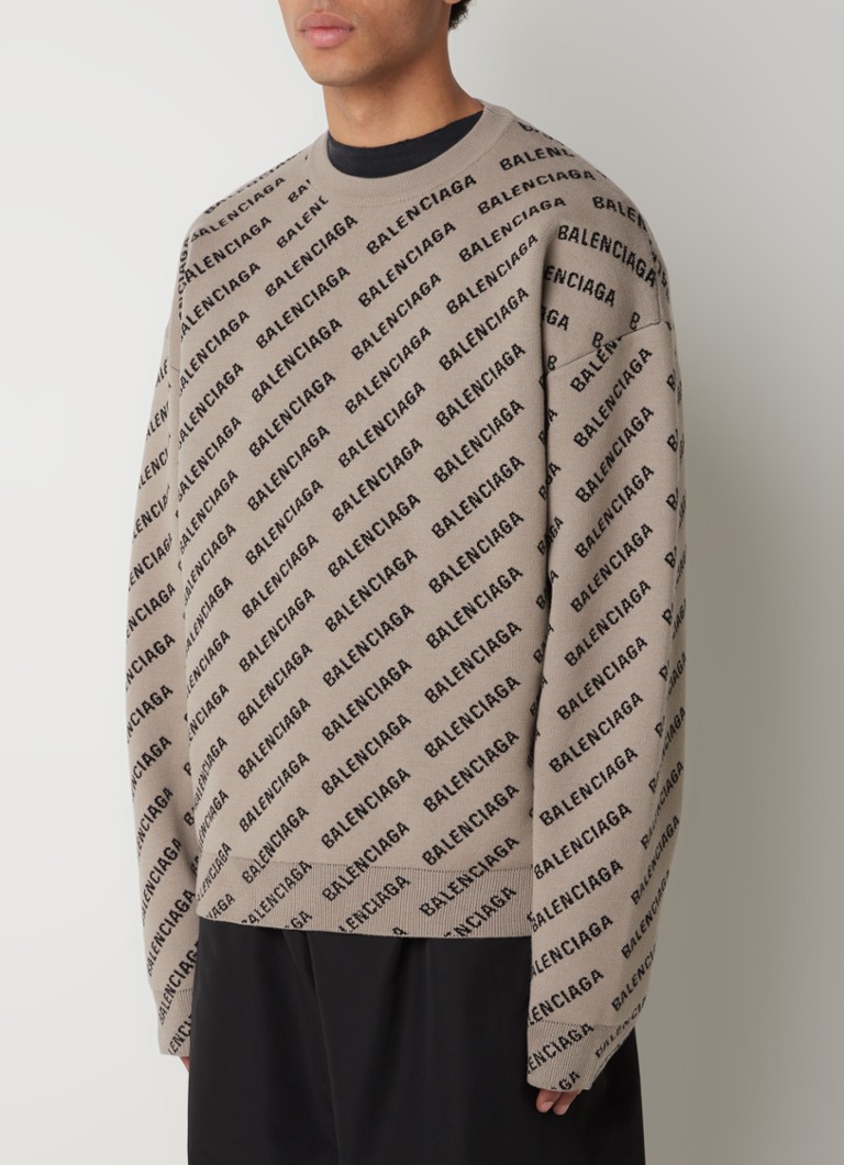 Balenciaga - Oversized trui in wolblend met ingebreid logopatroon - Beige