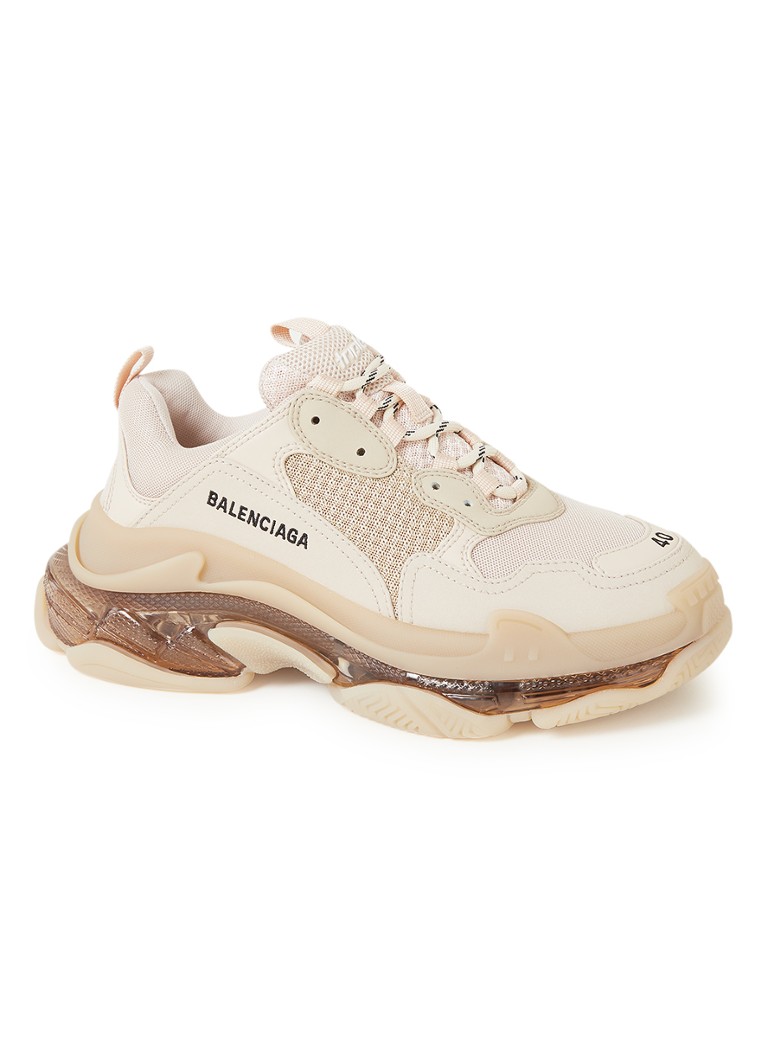 Balenciaga Triple S sneaker met kalfsleren details • Beige