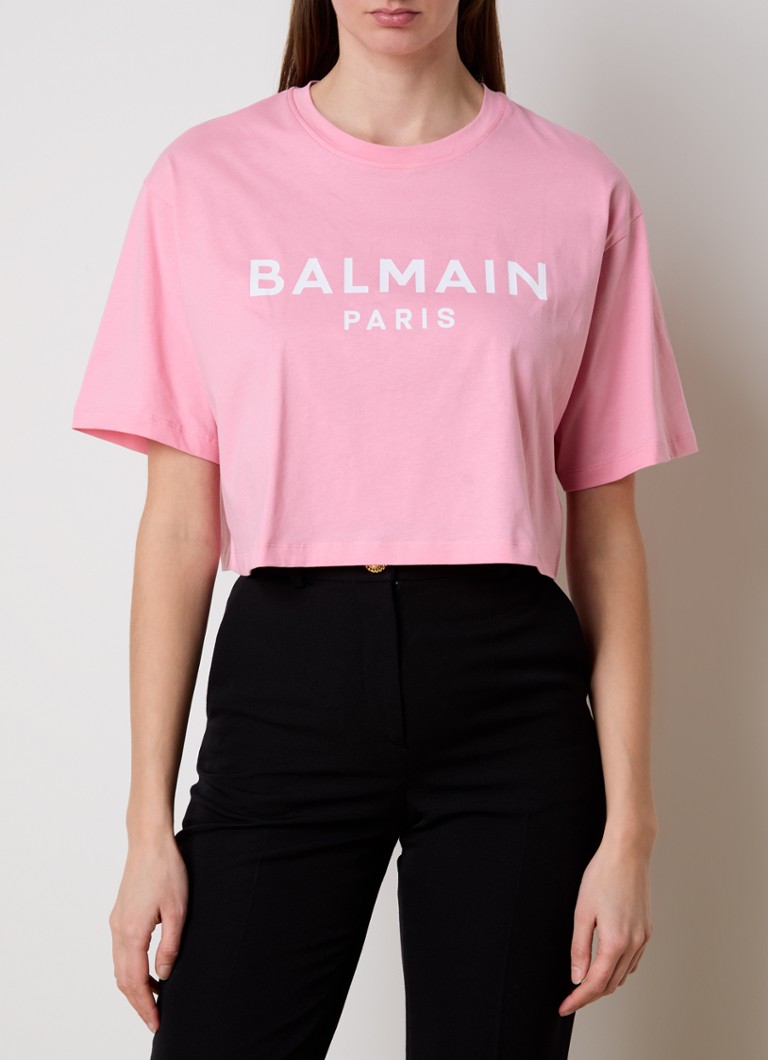 Balmain - Cropped T-shirt met logoprint - Roze