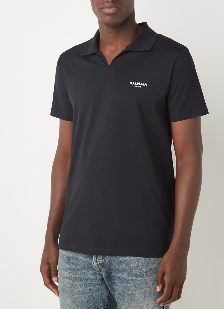 Balmain - T-shirt met polokraag en logo - Zwart