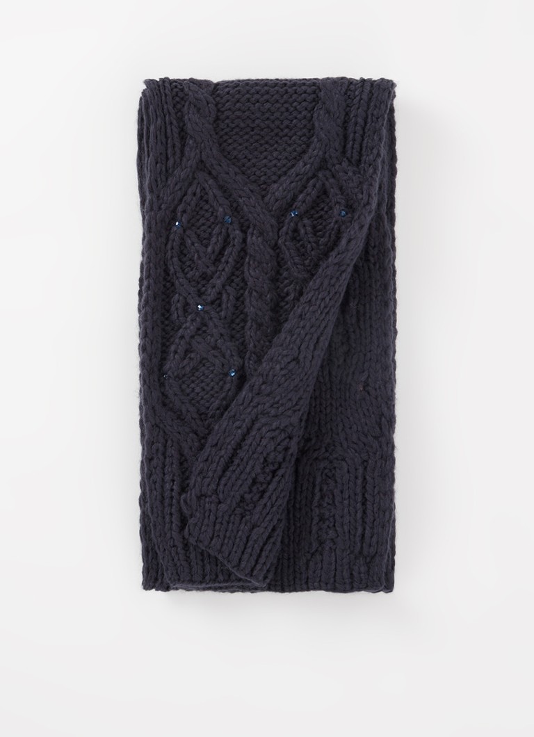 Barts - Cessy kabelgebreide sjaal met strass 155 x 15 cm - Donkerblauw