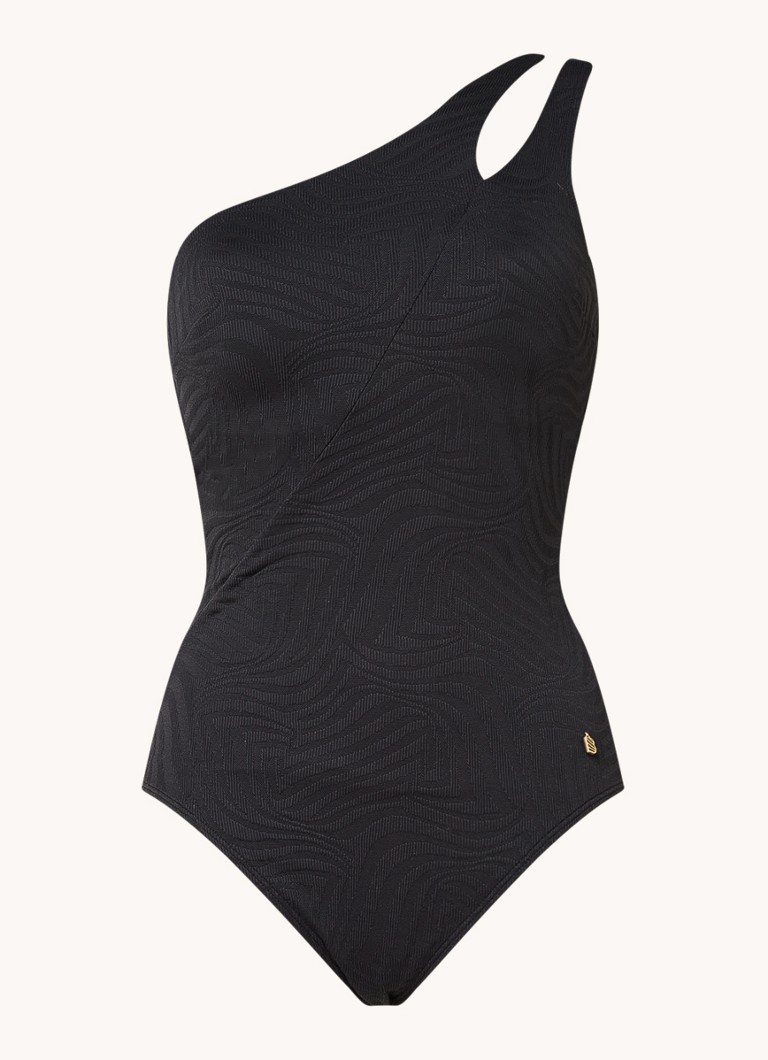 Beachlife Black Swirl one shoulder badpak met beugel en uitneembare vulling  • Zwart •