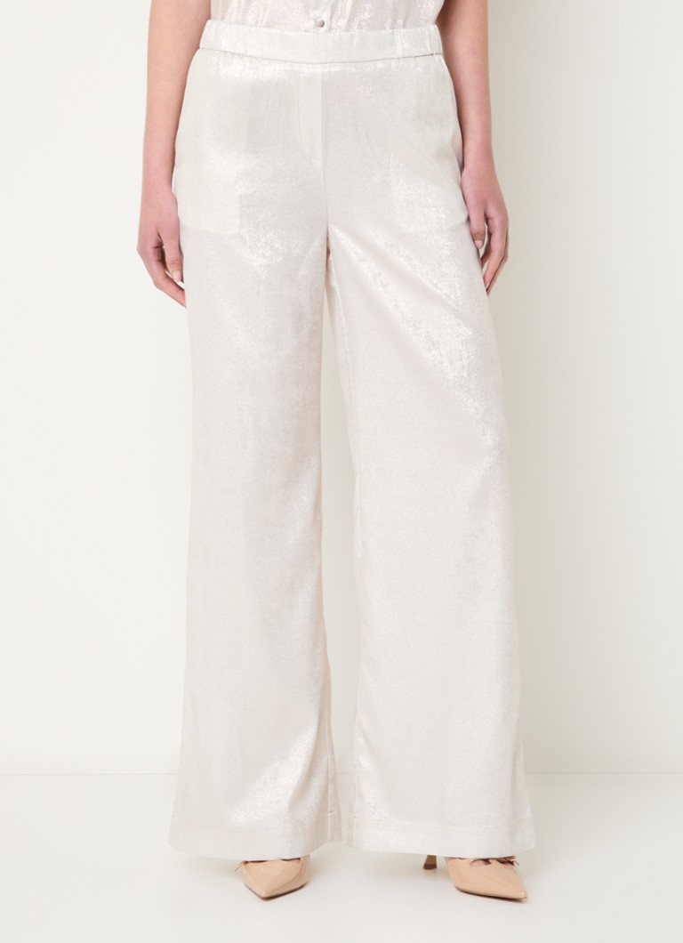 Beaumont - Harry high waist wide fit pantalon met metallic finish - Zilver