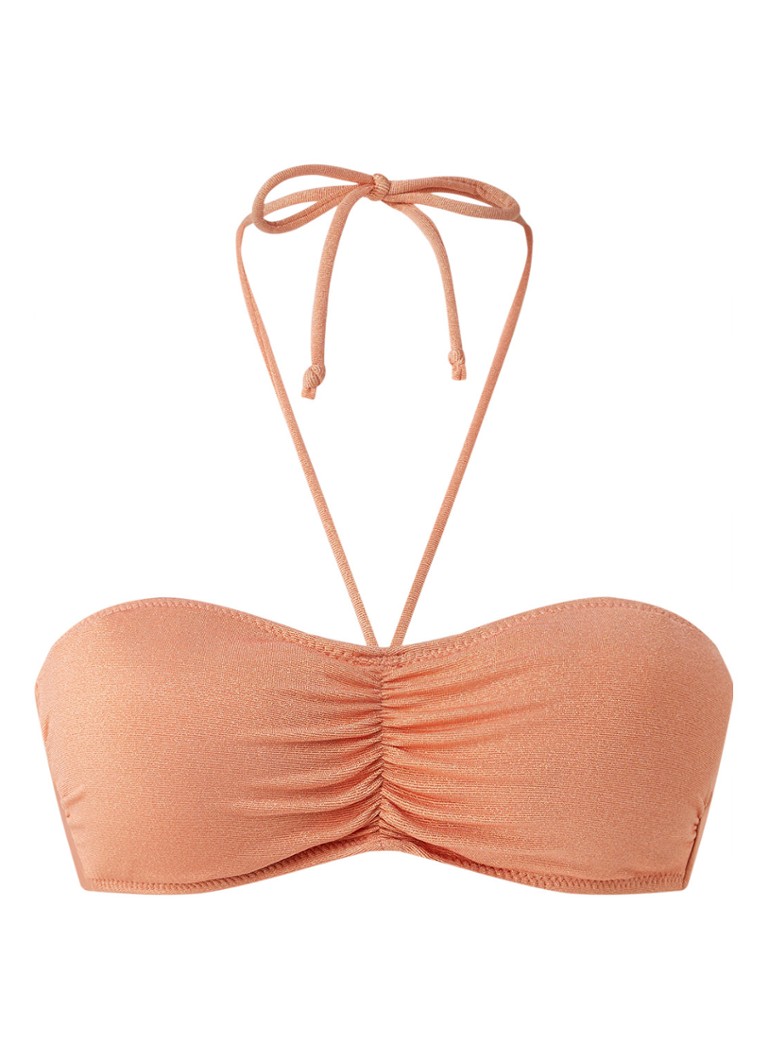 Becksöndergaard - Solid Scallop voorgevormde bandeau bikinitop met lurex - Roségoud
